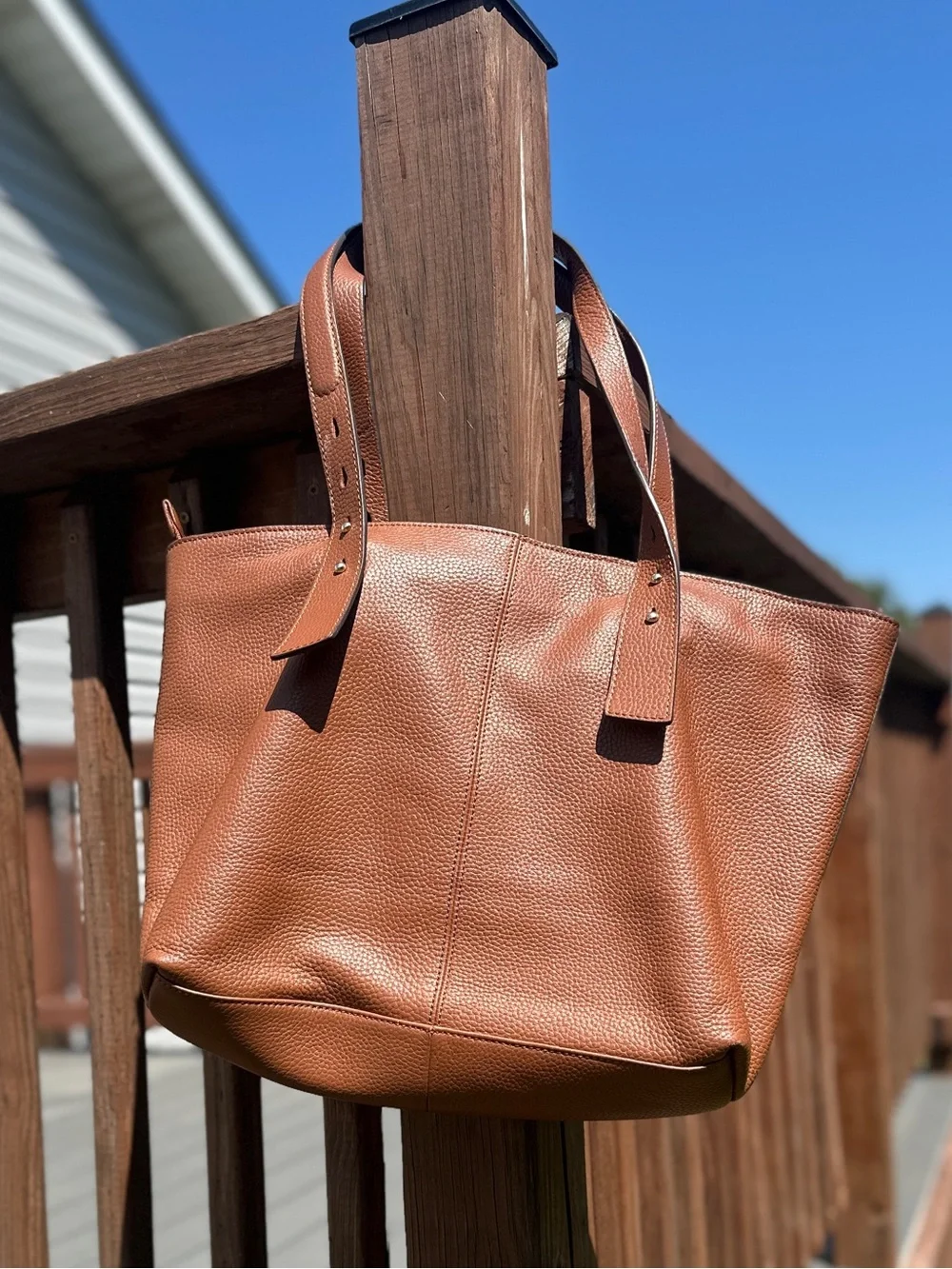 Genuine Pebbled Leather Slouchy Shoulder Bag Tote - Cognac Saddle Brown